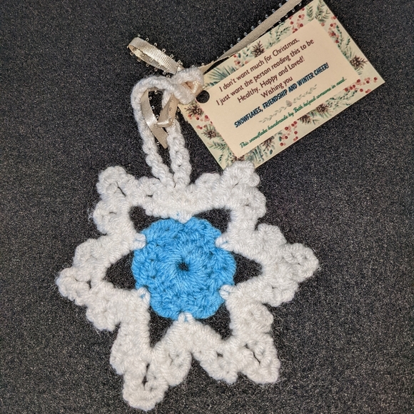Friendship Snowflake Ornament with Note Card HAND CRAFTED Crochet - Picture 4 of 5